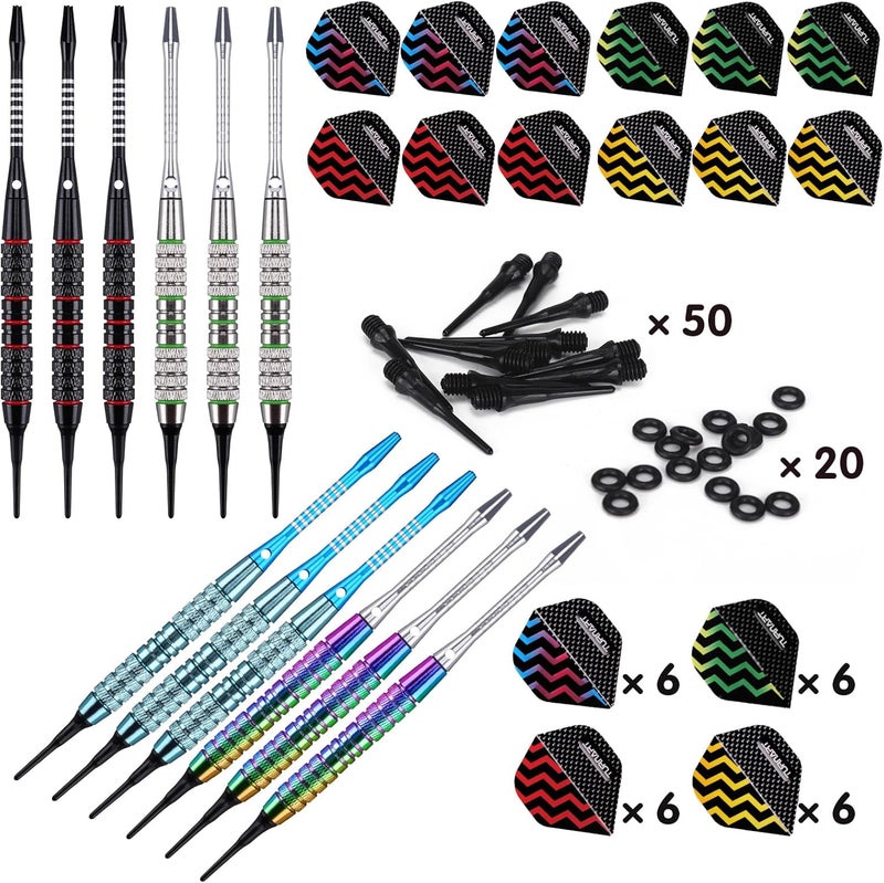 Turnart Darts Plastic Tip - Professional Soft Tip Darts Set for Electronic Dartboard 12 Pcs 18 Grams with 50 Extra Tips 24 Flights 2 Flight Protctors and Tool Kit Gift Darts - Image 2